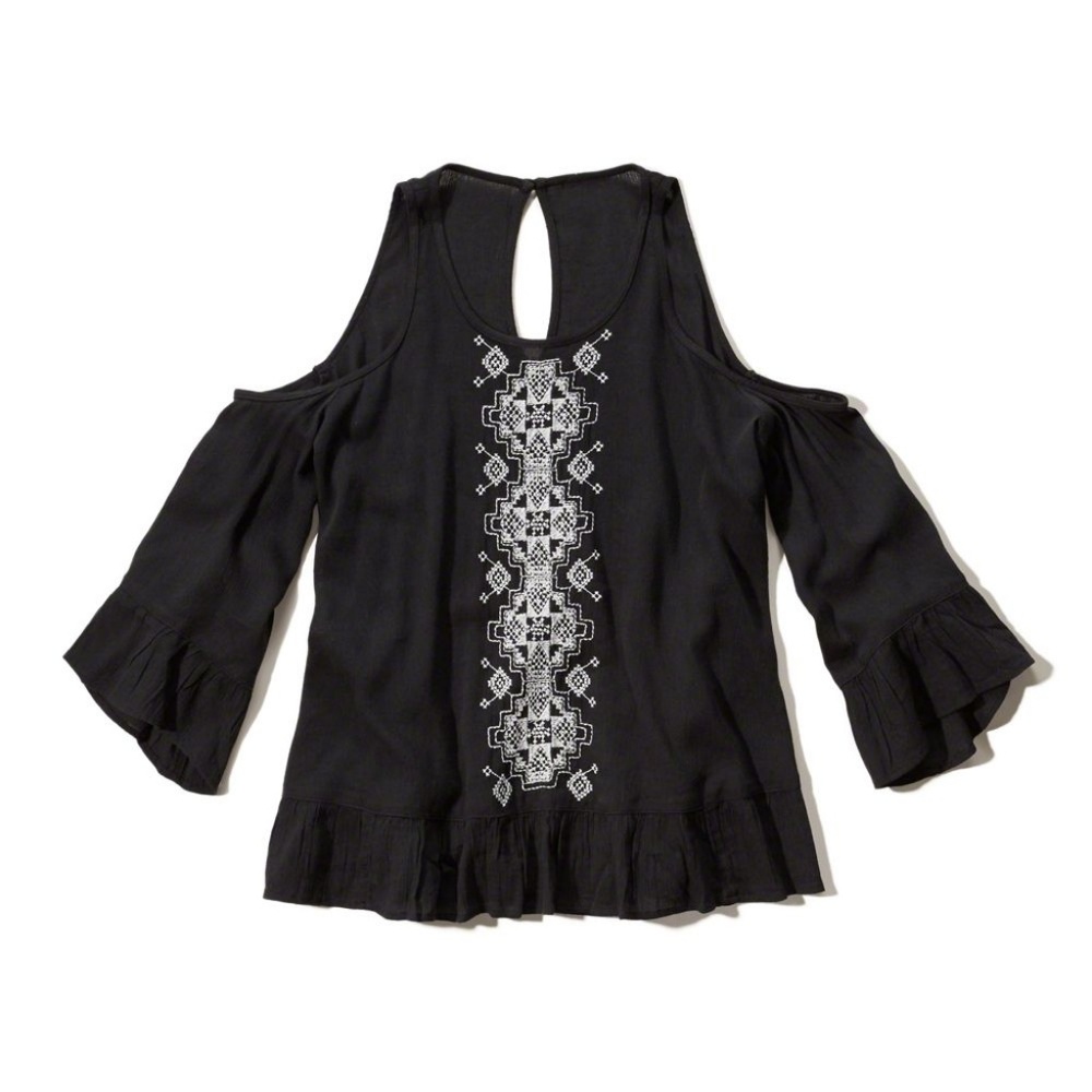 Hollister Black Cold Shoulder Top SIZE XS